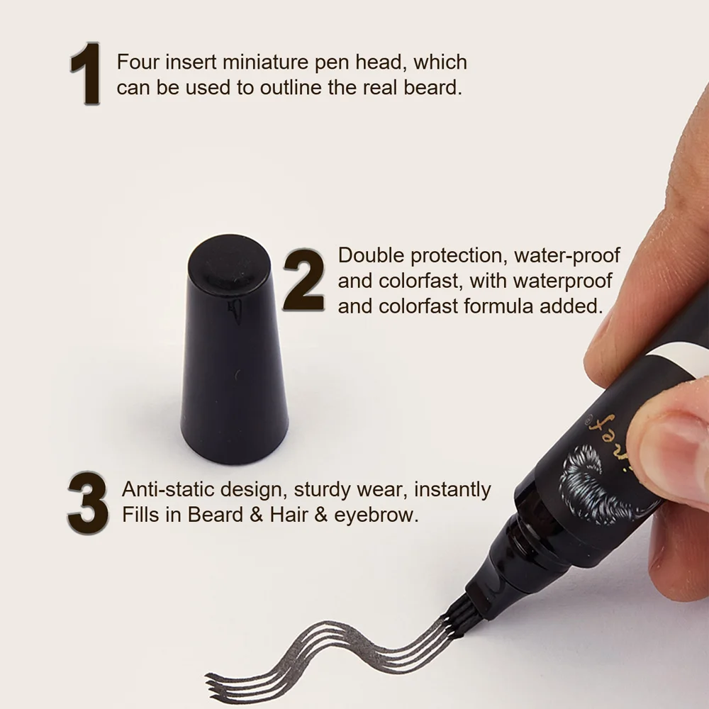 مجموعة متعددة من أقلام اللحية، مجموعة سوداء، قلم تصفيف الحلاق مع فرشاة، غطاء نهائي طبيعي، أداة رقع شعر الوجه #3
