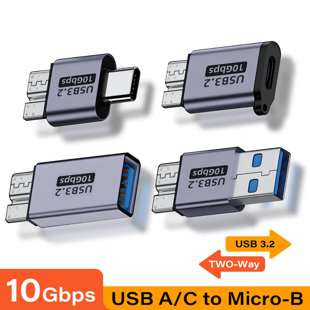 Convertidor USB A hembra a USB 3.0 tipo C macho de 10 Gbps, adaptador extensor USB C a Micro USB para usar con disco duro externo de portátil.