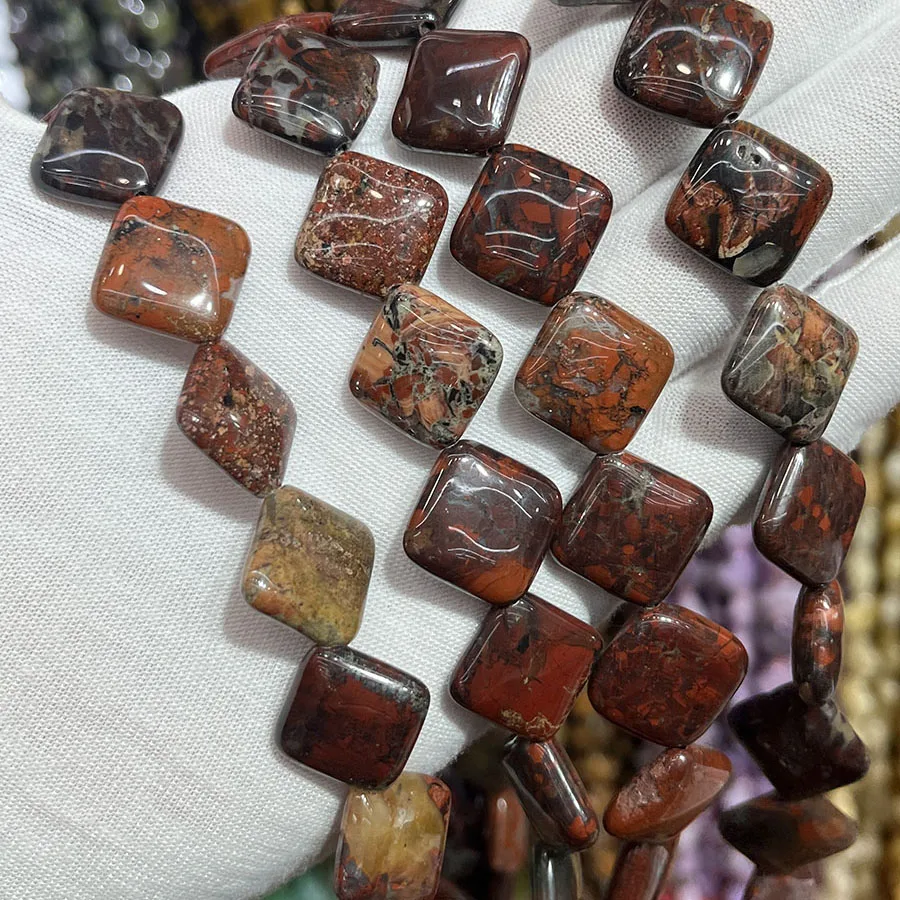 Natural Red Stone Rhombus Beads Square Faceted Section Handmade For Jewelry Making DIY Necklace Bracelet 15''15mm