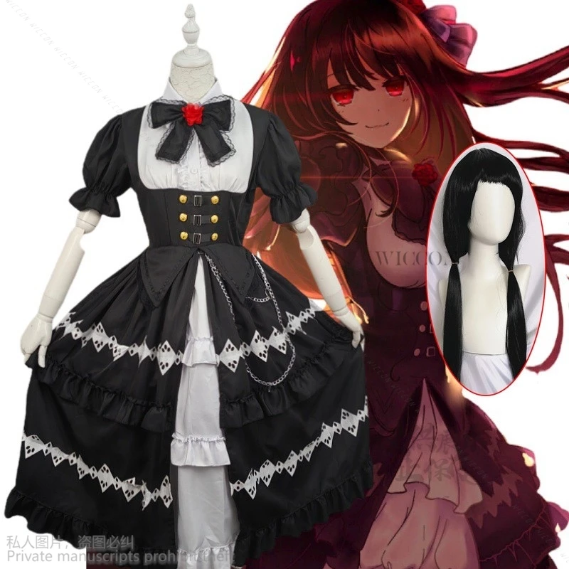 

Anime Tokisaki Kurumi Nightmare DATE A LIVE JK DAL Cosplay Costume Wig Ratatoskr Gothic Lolita Black Dress Halloween Party Suit