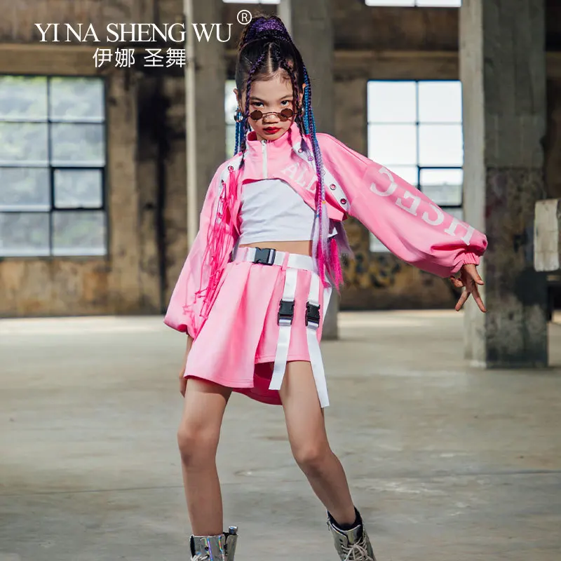 Kid Girl Jazz Dance Costume Children Street Hip Hop Dance Jazz Kpop Dance Costume for Girls Pink Outfit Streetwear Clothes Sets