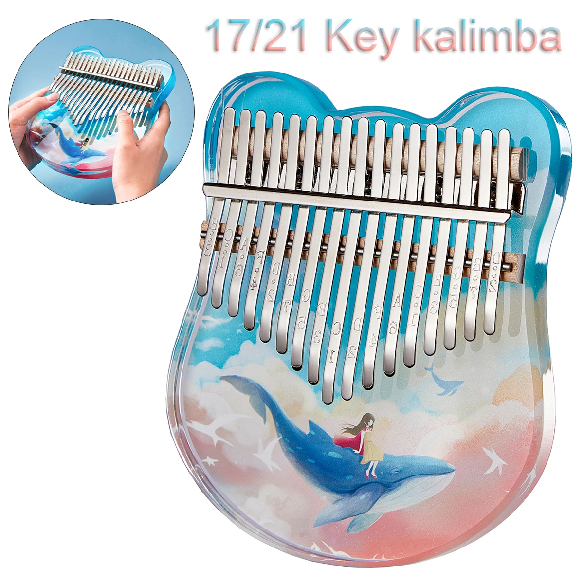 

Thumb Piano 17 / 21 Keys Kalimba Crystal Painted Whale Dream Thumb Piano Mbira with EVA Storage Case Instrument Gift