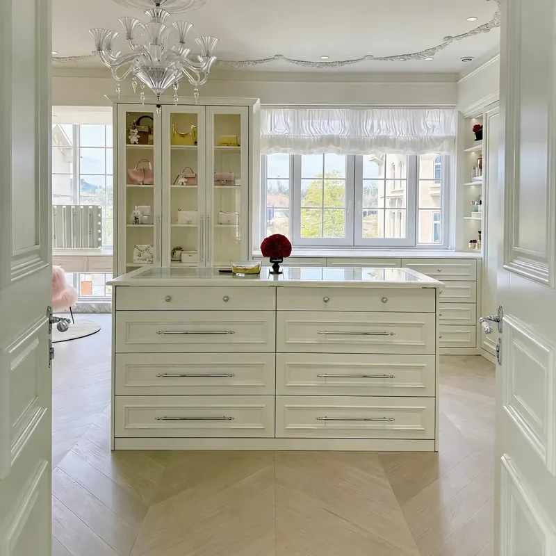White Solid Wood Kitchen Island Cabinet with Jewelry Display and Storage Light Luxury Household Middle Island Unit for