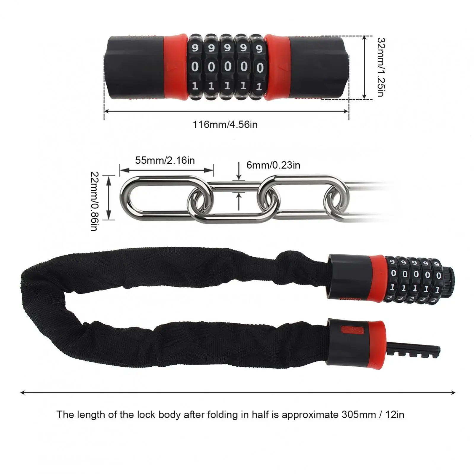 Cerradura de cadena antirrobo codificada con combinación de 5 dígitos para motocicleta al aire libre, bicicleta eléctrica, puerta, valla, escalera, cortacésped, 60cm