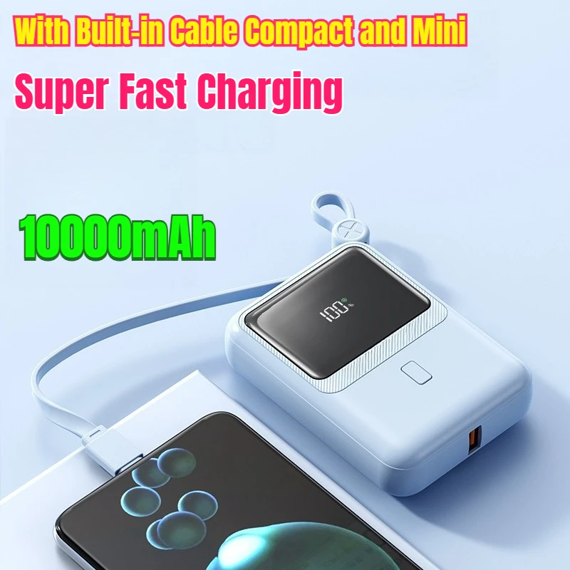 

10000mAh Super Fast Charging Portable Power Bank with Built-in Cable Compact and Mini