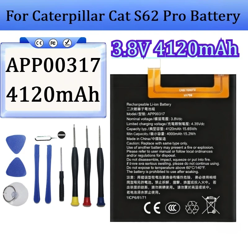

New APP00317 4120mAh 3.8V High Quality Battery for Caterpillar Cat S62 Pro Mobile Phone Battery Batteries