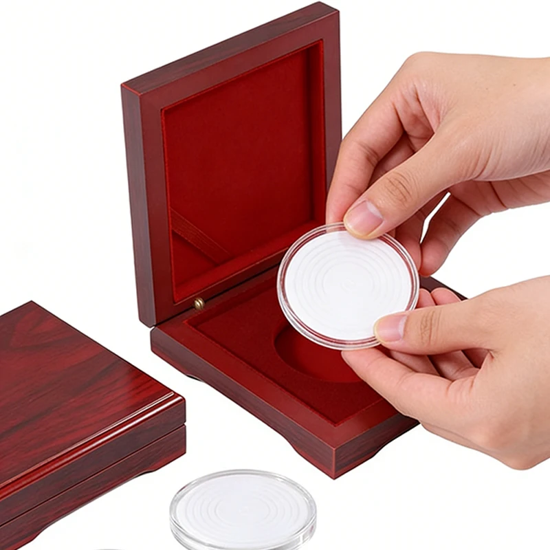 Boîte de rangement en bois pour pièces de monnaie commémoratives, 1 à 5 pièces, pour la protection des médailles, étui de collection