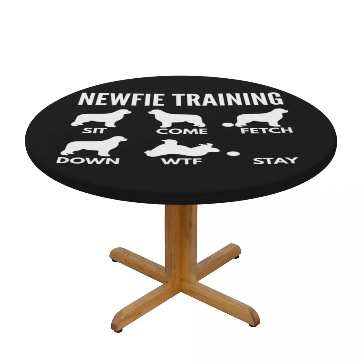 Newfie Training - Newfoundland Dog Tricks Waterproof Round Tablecloth Oilproof Table Cloth for Kitchen Events Dining Table Cover
