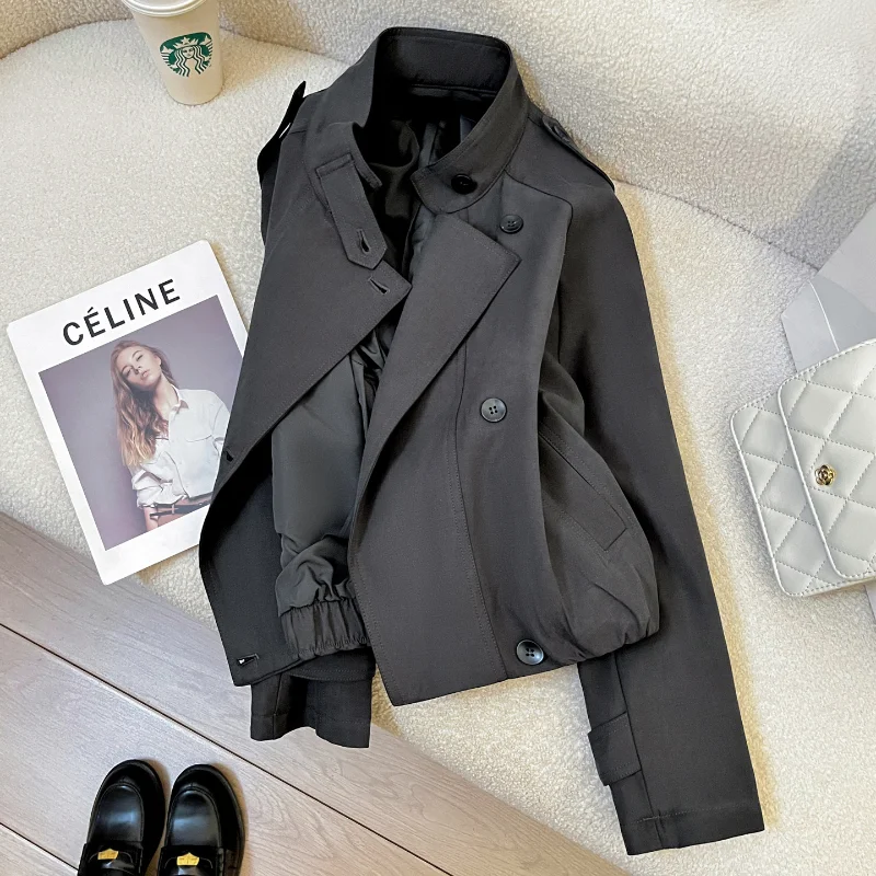 

Grey Casual Loose Short Trench Coat Women's Autumn New British Style Commuting High Quality French Lady Long-sleeved Coat