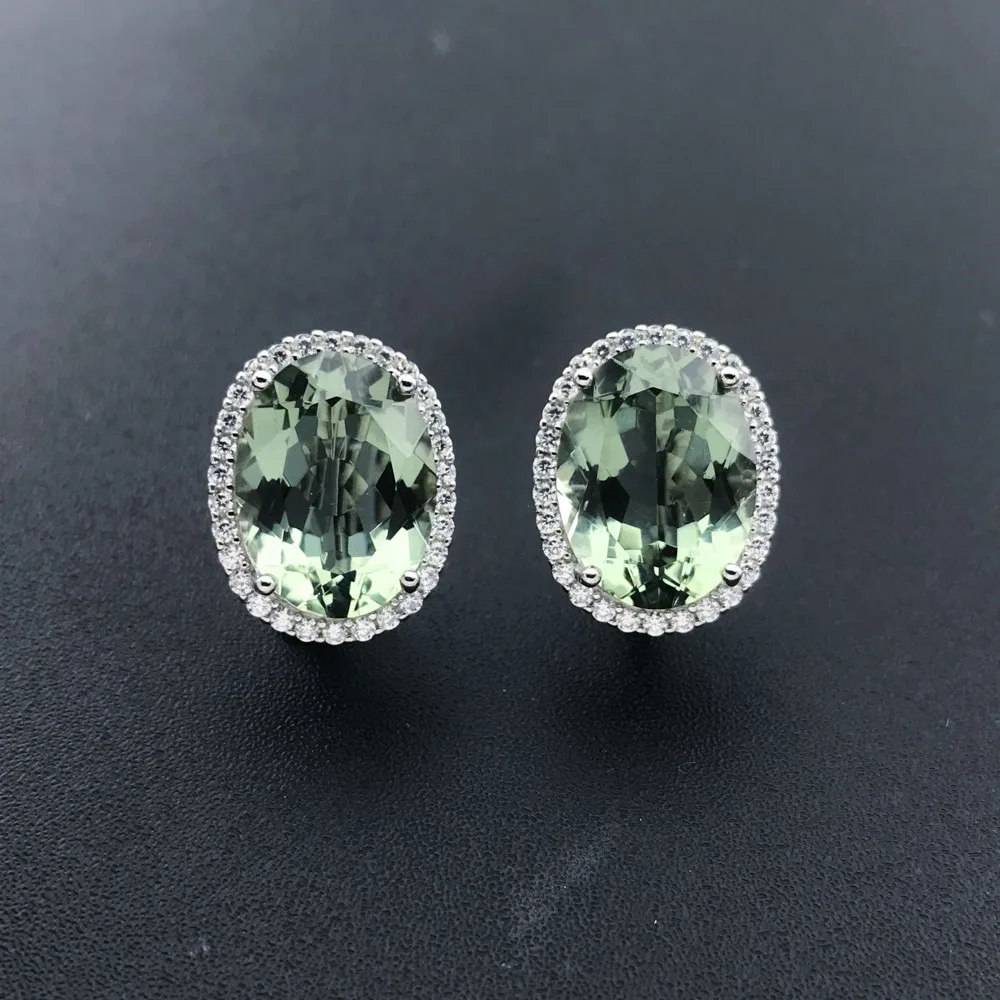 Big Stone 19.5ct Real Natural Green Amethyst Earring Sterling 925 Silver Oval 12*16mm Fine Jewelry For Women Lady Party Gift