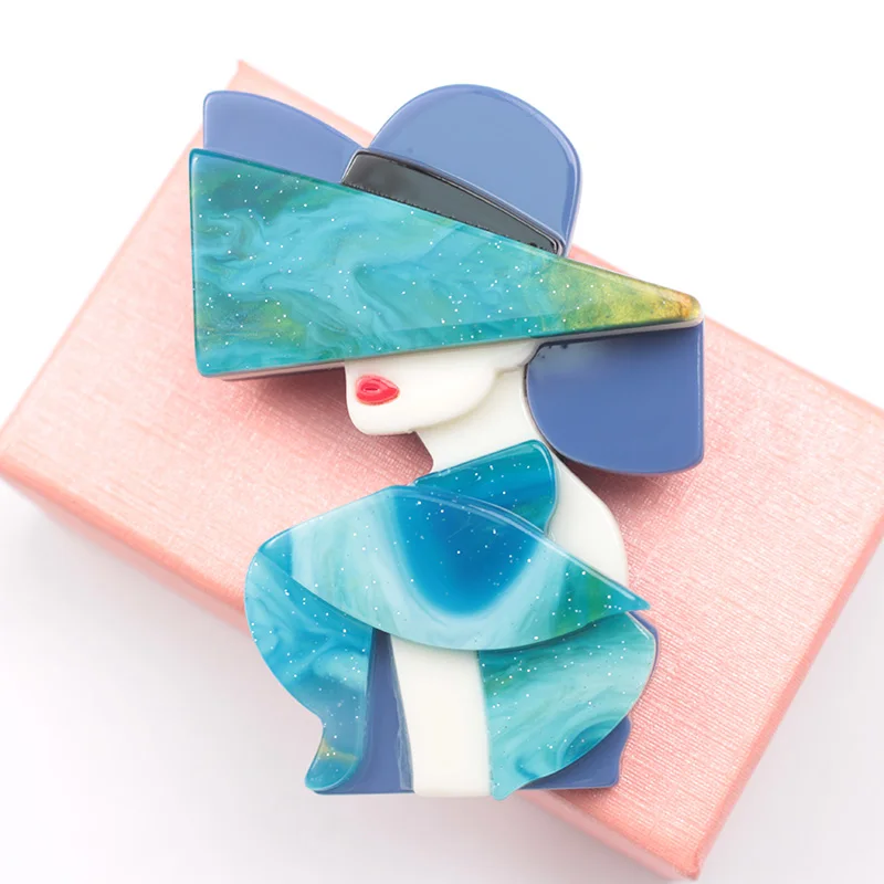 handmade fashion accessories acrylic cartoon women portrait brooches popular clothing bag accessories