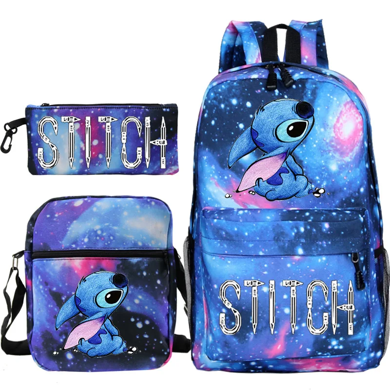 3 stks/set Disney Rugzakken Stitch Print Lichtgewicht Eenvoudige Laptop Schooltassen Junior-senior Middelbare Scholieren Mochilas