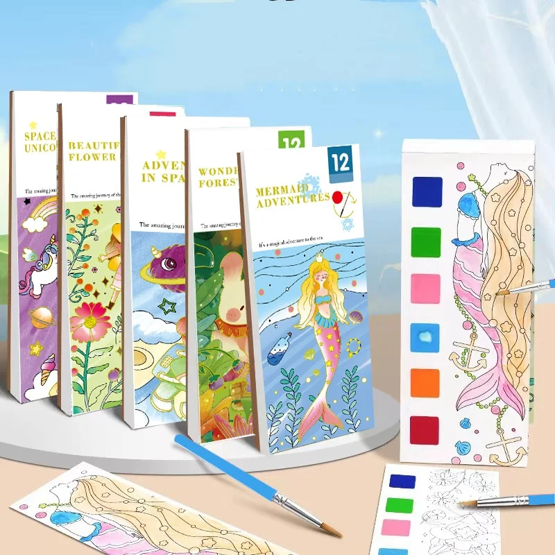 كتاب تلوين Bview Art Magic المنشط بالماء للأطفال - ملصقات رسم الغواش قابلة لإعادة الاستخدام مع وسادة رسم بالألوان المائية وفرشاة #1