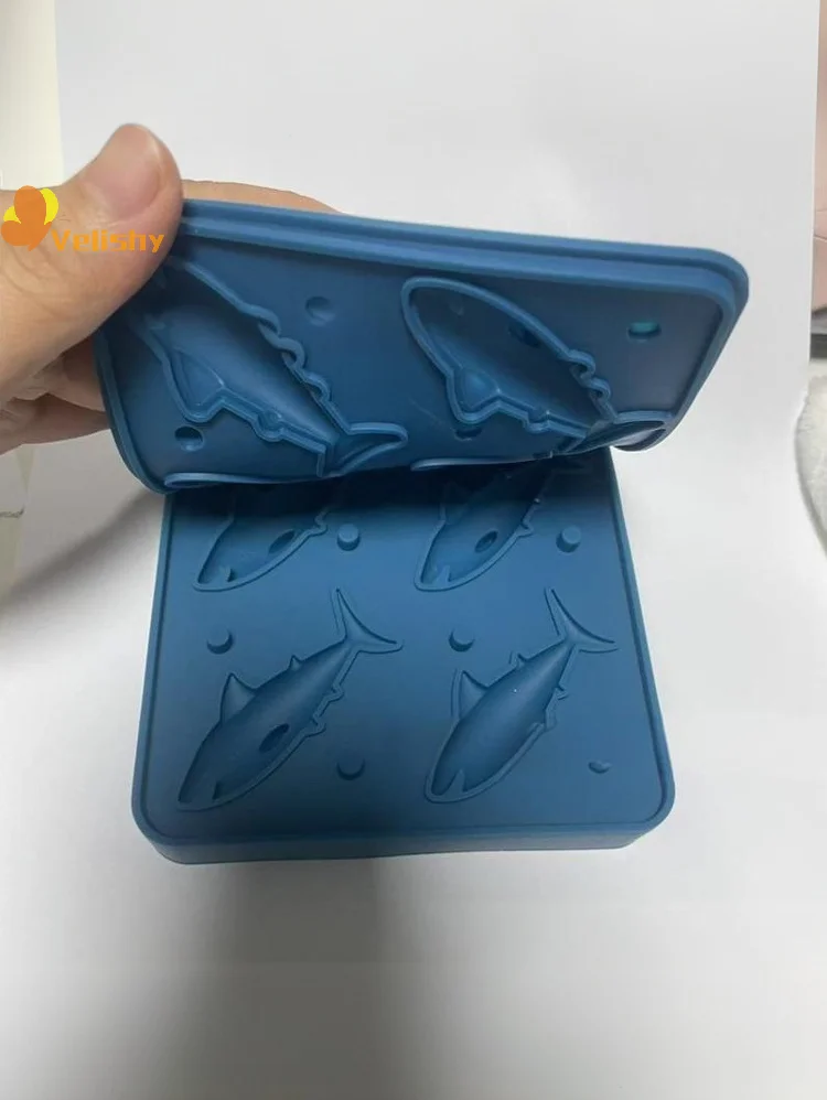 قالب ثلج من السيليكون على شكل سمكة قرش، قالب تشكيل صينية سيليكون لطيف وسهل الإصدار، مناسب لمياه الشرب، قالب آيس كريم المطبخ