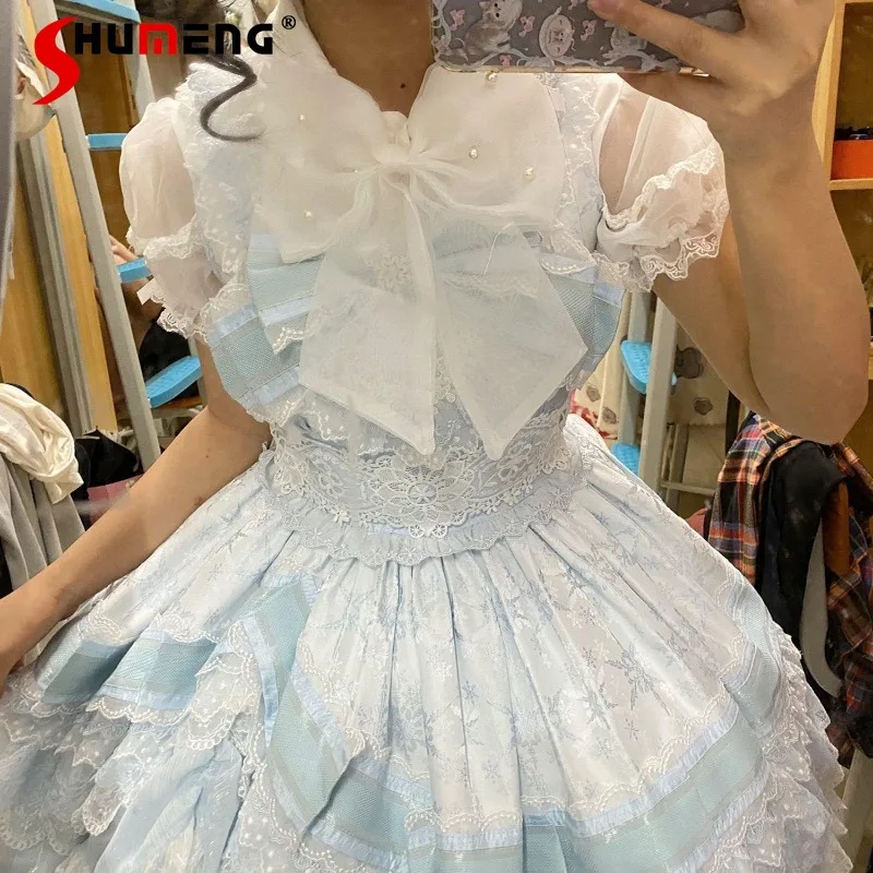 

Japanese Style Slim Fit Sweet Short Sleeves Shirt Summer New Pure Cotton Lolita Pink Blue Color Versatile Single-breasted Blouse
