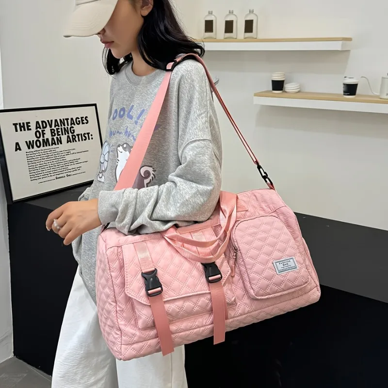 

Large Capacity Argyle Travel Duffle Bag, Portable Casual Nylon Sport Fitness Bag, Multifunctional Overnight Bag