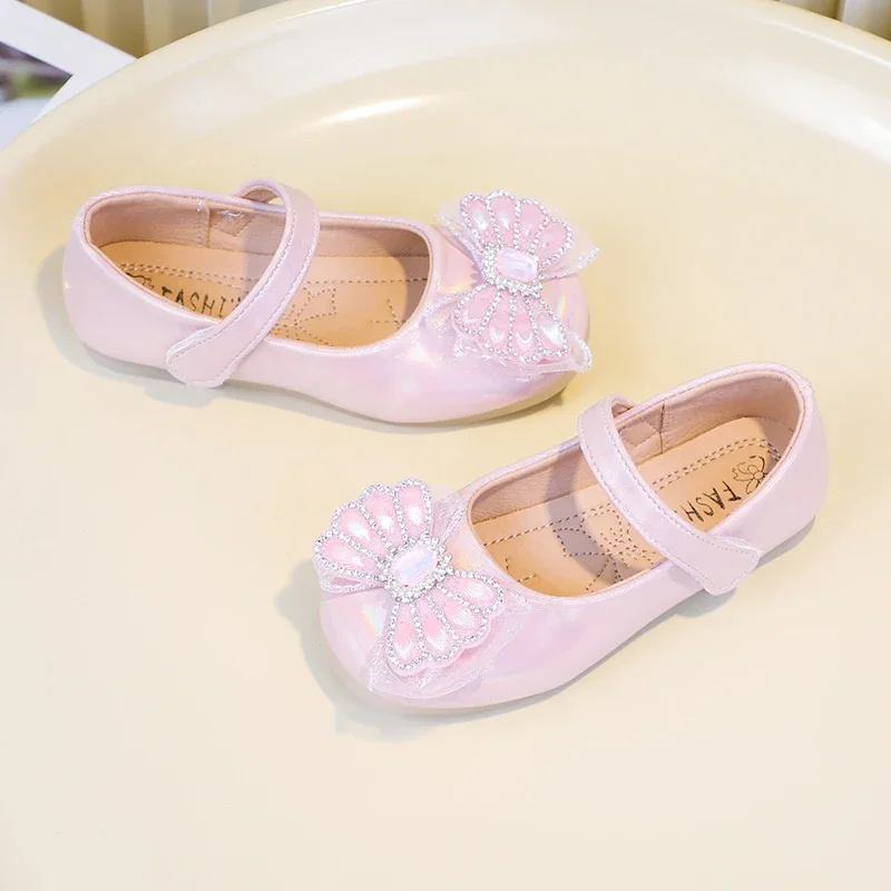 

Children's Leather Shoes Bow-knot Shallow Princess Shoes for Girls Sweet Elegant Kids Fashion Causal Ballet Flat Shoes Hook Loop