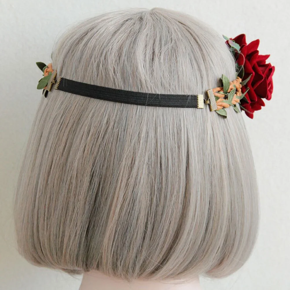 

1Pcs Rose Flower Headband Braided Rope Durable Cloth Floral Hair Wreath for Women Wedding Festival Party Photography