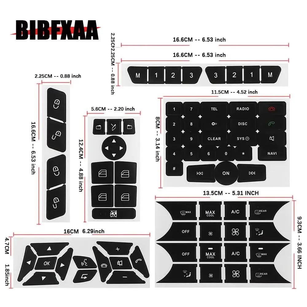 Car Panel A/C Switch Button Repair Stickers for Mercedes Benz W204 W212 W218 X204 Air Condition Radio Window Decals Set