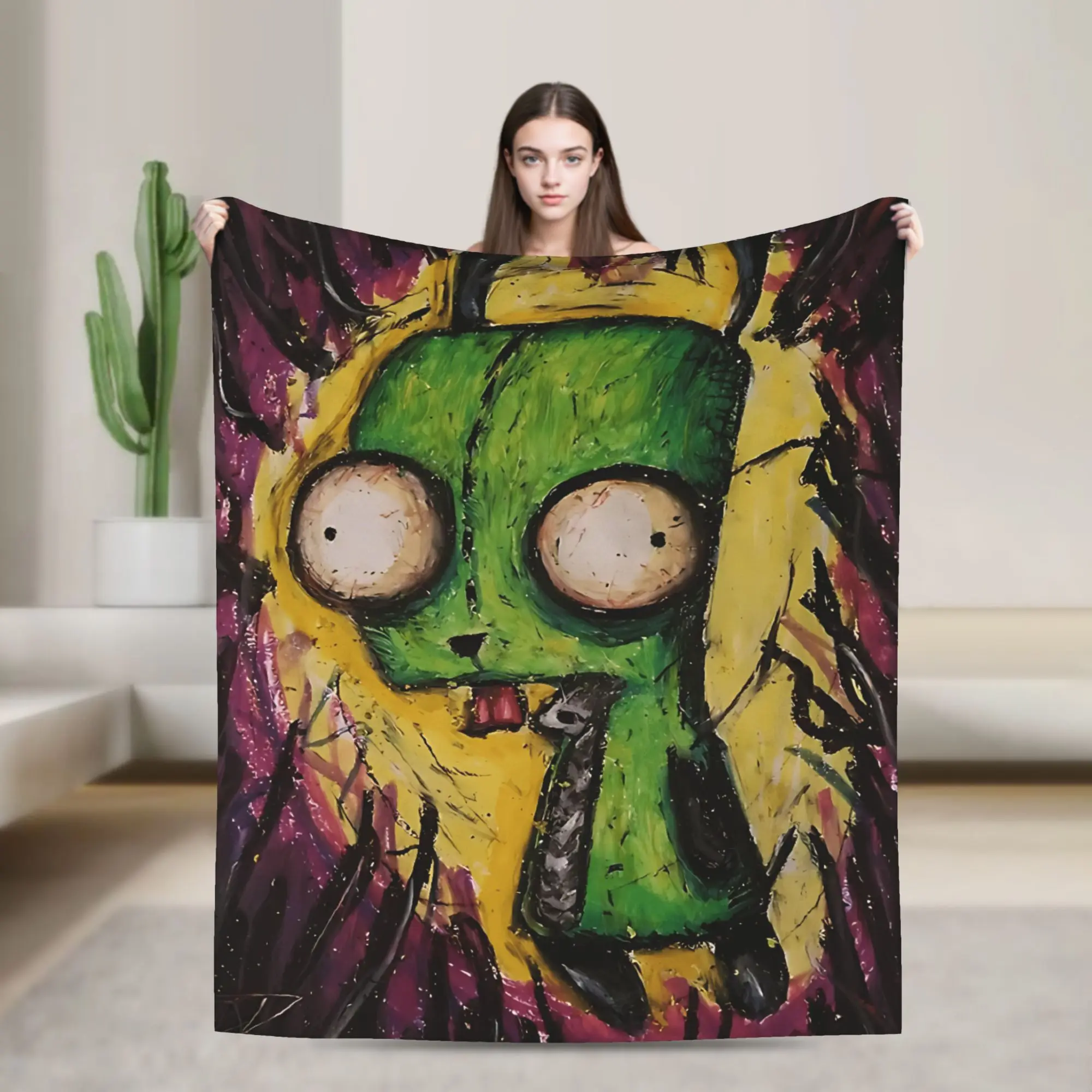 Invader Zim oil Blanket  Warm Soft Novelty Plush Throw Blanket For Home Decor Travel Office Flannel Bedspread Bed Cover