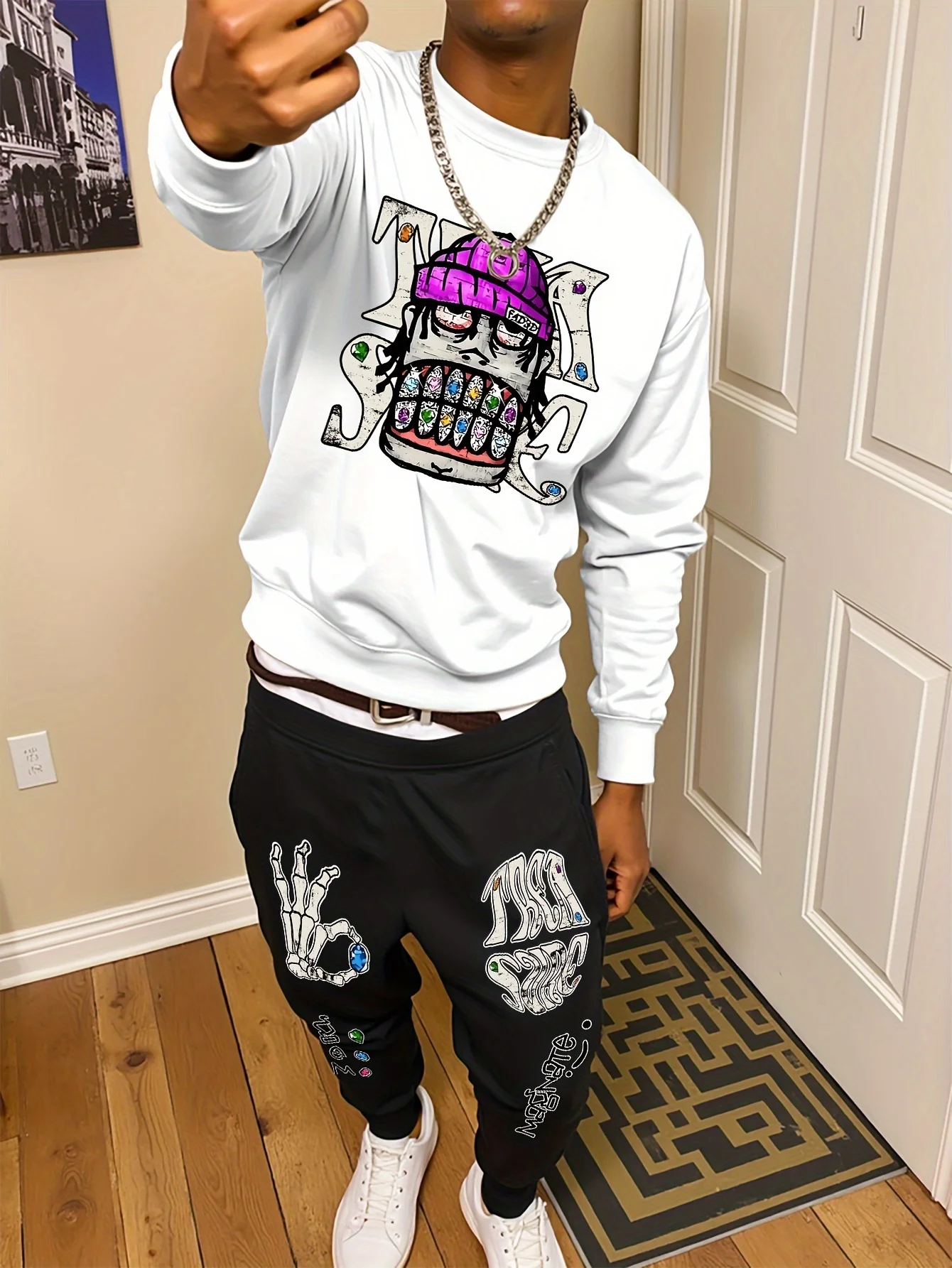 2025 Y2K الخريف الشتاء موضة رياضية الدعاوى الهيب هوب مجموعة ملابس للرجال الدفء مريحة عادية مستديرة الرقبة