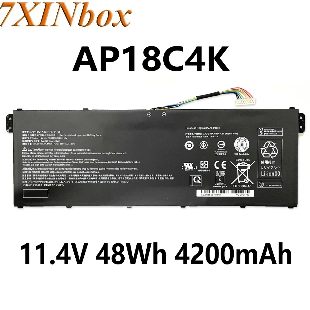 

7XINbox AP18C4K 11,4 В 48 Втч 4200 мАч Аккумулятор для ноутбука Acer Aspire 5 A515-43 A515-44G A515-54G A515-43G SF314-57G SF314-57