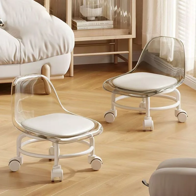

Transparent Small Stool Silent with Universal Wheels Low Stool with Wheels Acrylic Low Stool Backrest Changing Shoes Chair