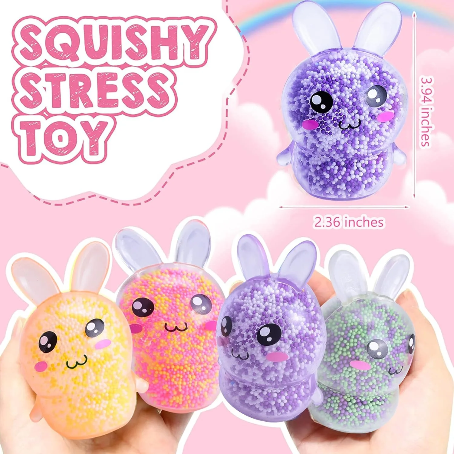 Squishy Bunny Stressballen met licht Stress Relief Speelgoed Meisjes Kinderen Fidget Speelgoed Kleurrijk Konijn voor Paasmandvullers