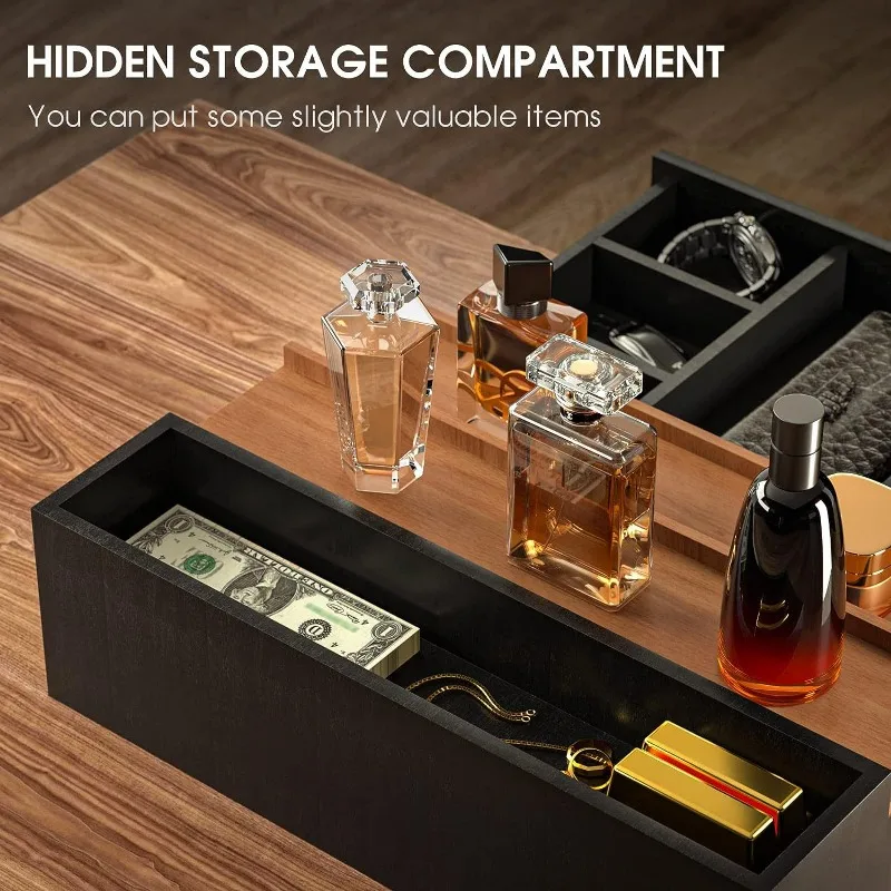 Wooden Cosmetic Organizer with Drawer and Hidden Layer Perfume Display Stand,Step-style Perfume Storage Box