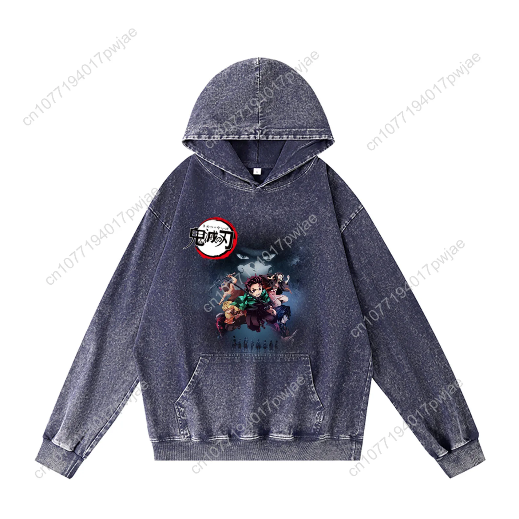 Anime demon slayer kimetsu no yaiba moletom com capuz masculino mulher pulôver vintage com bolso oversized personalizado topo