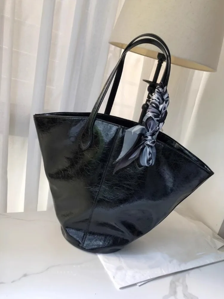 Office Ladies Large Capacity Fashion Casual Tote Split Leather Bucket Bag Women Single Shoulder Bags New Handbag Shopping Bag