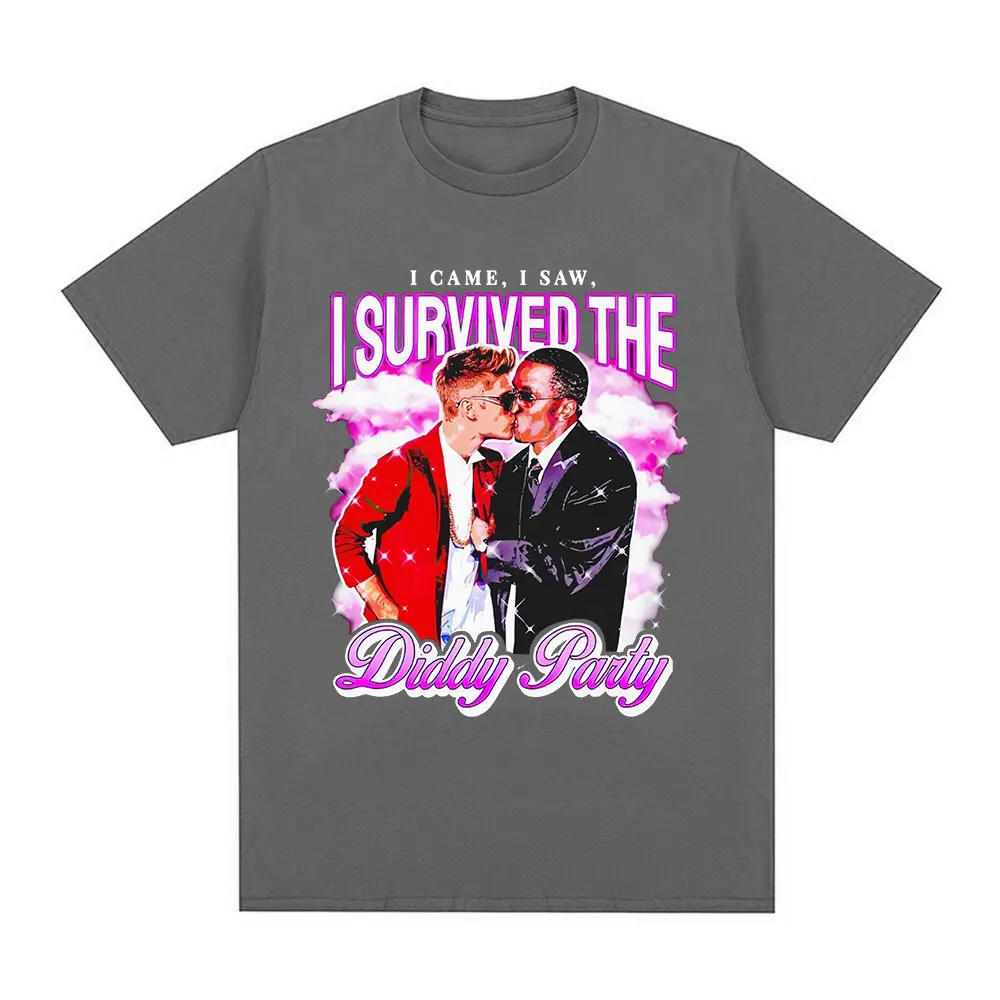 I Survived The P. Diddy Party Funny Meme T Shirt Men Women Cotton Cozy Oversized T-shirts Fashion Vintage Short Sleeve T Shirts