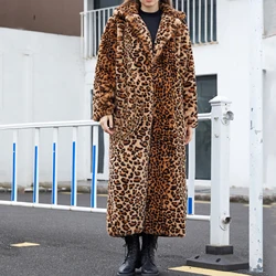 Lisa Colly Leopard Print Long Faux Fur Coat Long Sleeve Fluffy Warm Jacket for Women Winter Outerwear