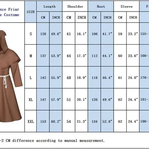 زي تأثيري ساحر الهالوين ، رداء مقنع في العصور الوسطى ، أردية كاهن راهب ، ملابس زي عتيقة ، بدلة مسيحية أفضل 8 أزياء ساحرة للذكور مبيعا - رقم 6