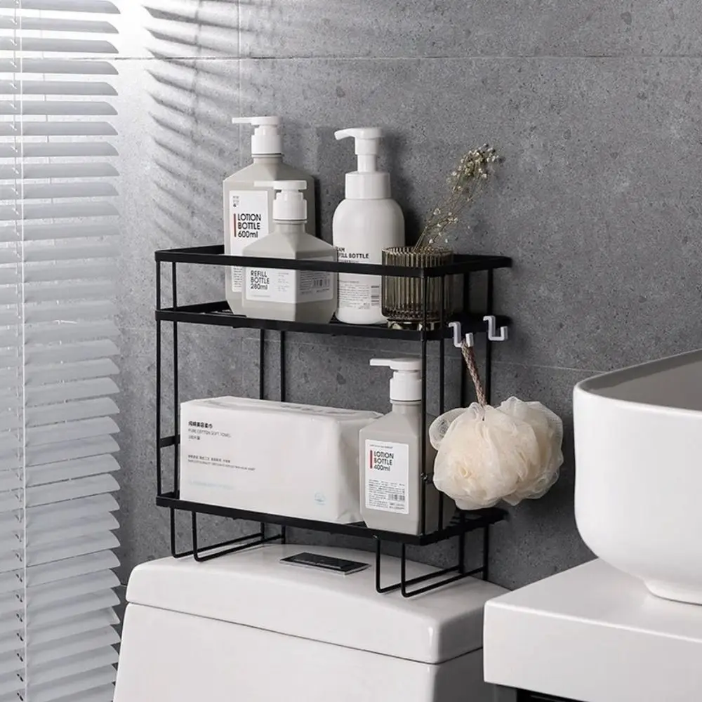 Wrought Iron Toilet Shelf Moisture-proof Punch-free Draining Bathroom Shelves Hollow Wall-mounted Storage Rack Over The Toilet