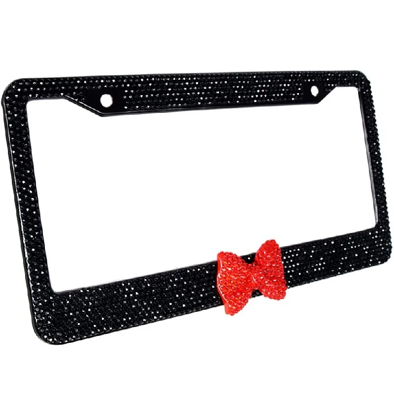 2PC Bling Metal License Plate Frame Tag Glitter Crystal Diamond Sparkling Rhinestone License Plate Frame With Standard Screw Kit