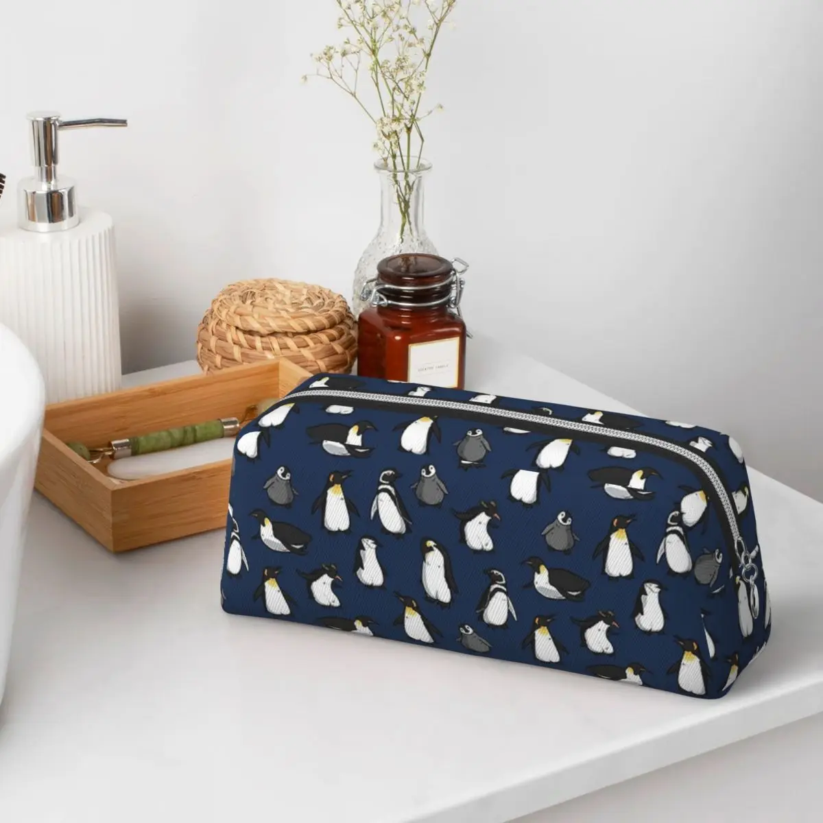 Cute Penguin Pattern (Dark Blue Variant) Pencil Cases for Student Gifts Pen Box Pencil Bag Pencil Pouch Pen Holder