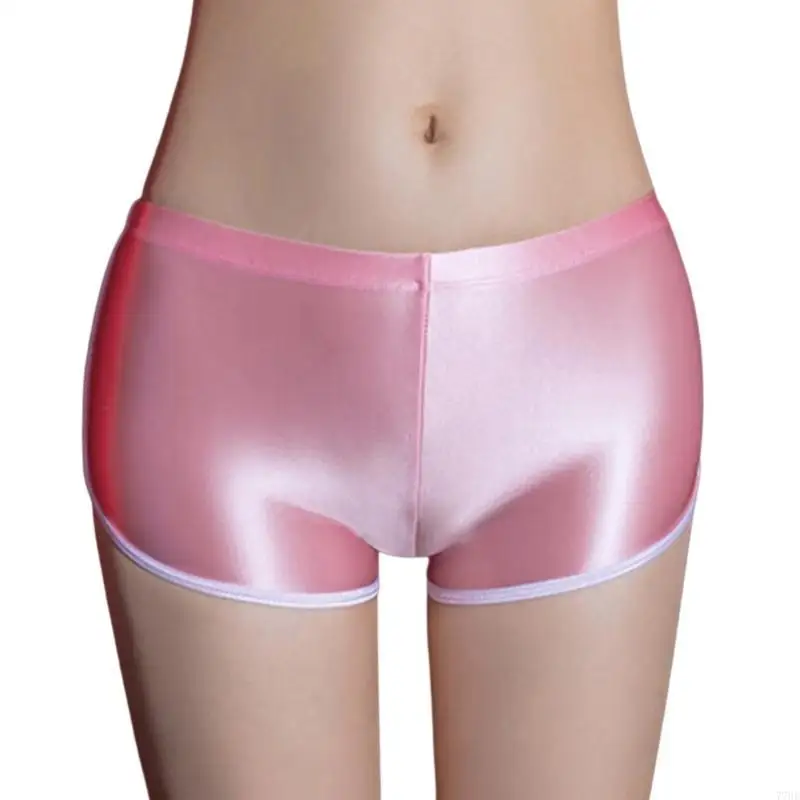 77HE 女性のローウエスト絶賛ディスコダンスボトムスオイルシャイニングホットパンツメタリック戦利品ショーツダンスフェスティバル衣装ギフト