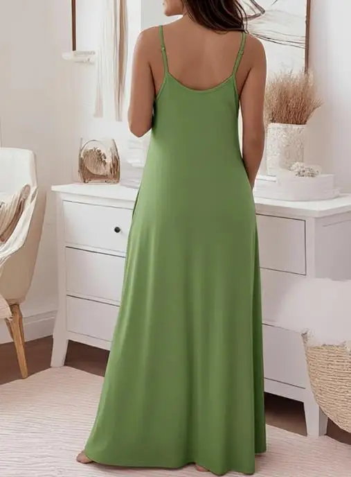 

Women's Floral Print U-Neck Adjustable Spaghetti Straps Maxi Dress Summer New Casual Colorblock Backless Loose Loungewear Dress