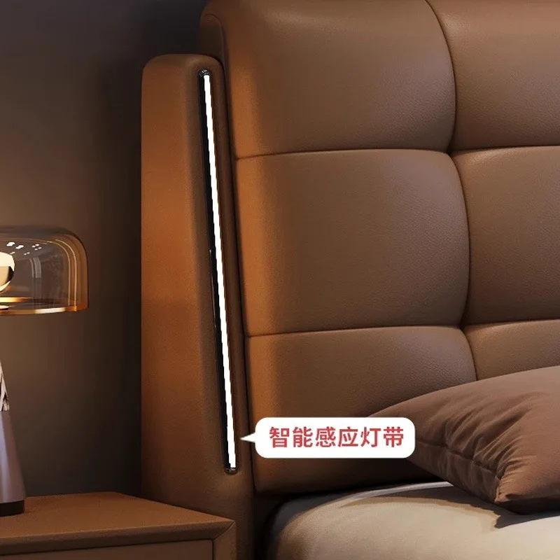 Cama de plataforma completa LED personalizada, tamaño King/Queen, con estructura tapizada, juego de muebles de dormitorio con almacenamiento, luces LED y tela.