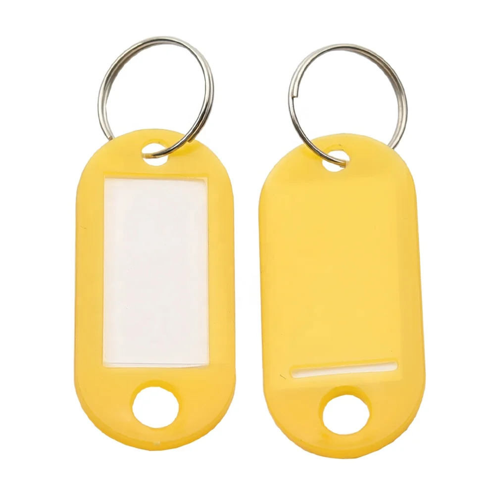 Custom Logo Keychain Secure Plastic Key labels Car Name ID Tag Plates Key Chain Label Name Luggage Plastic Key Yellow Tags