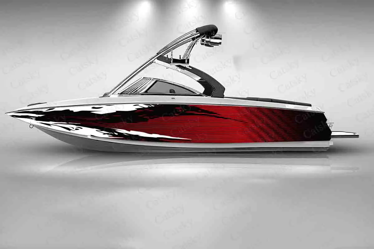 Red Geometric Graffiti Graphic Boat Fashion Sticker Packaging Waterproof Custom Ship Number Sticker Wrap Vinyl Decal Decoration