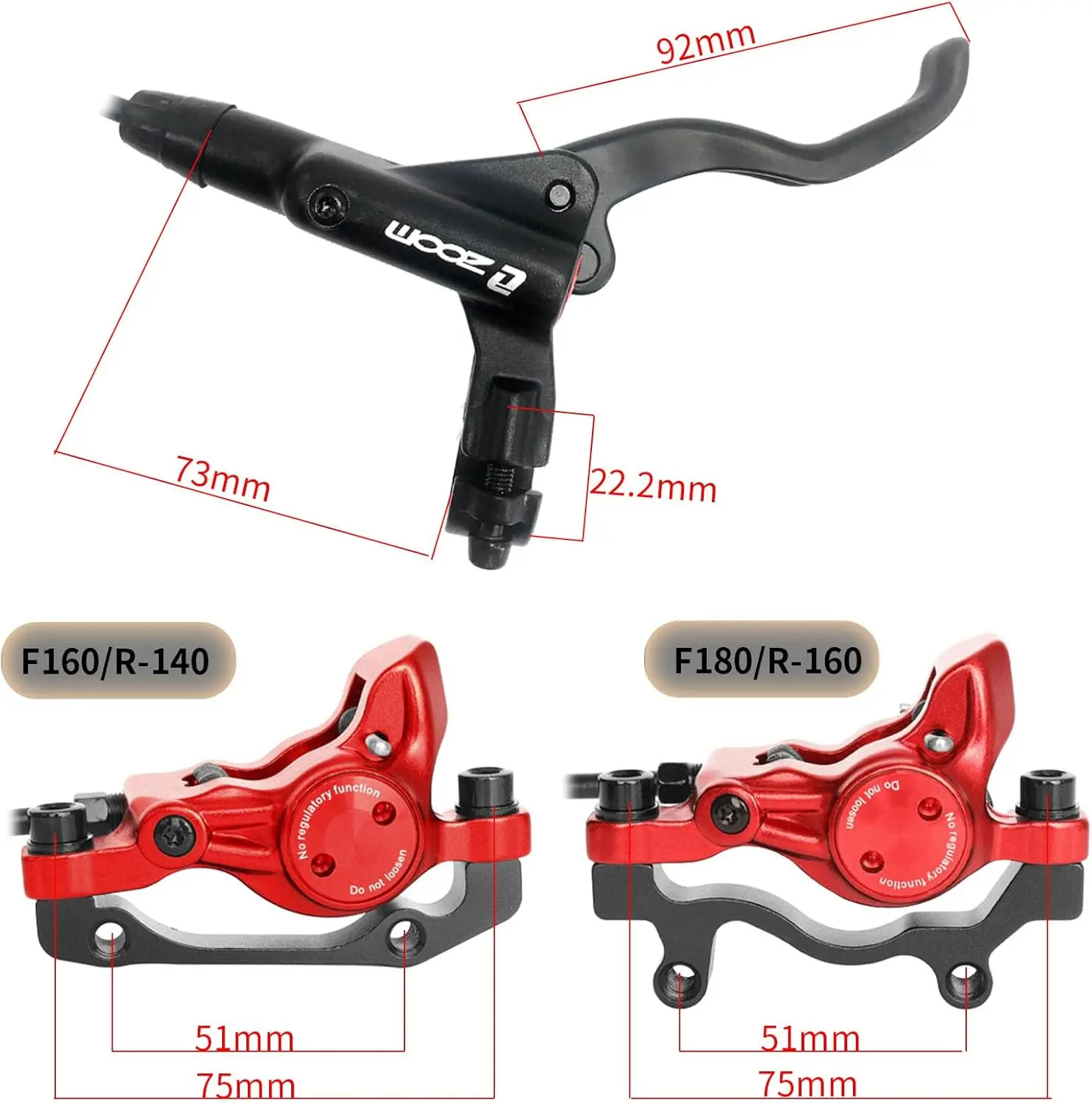 Z00M HB875 2 Piston MTB Hydraulic Disc Brakes Set with Tool Right Front 800mm Left Rear 1400mm for for E-Bike Fat Bike Road Bike