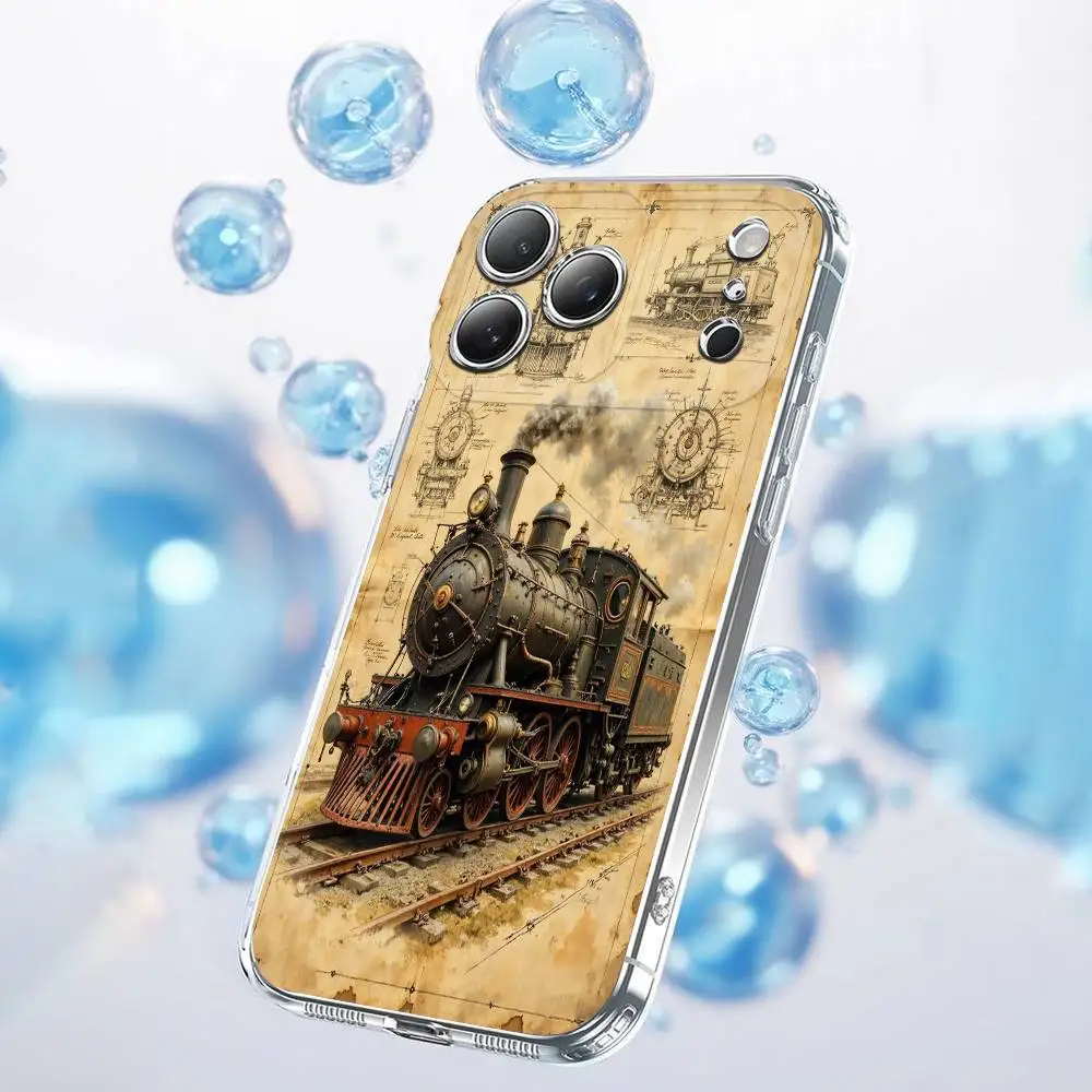 حافظة هاتف كلاسيكية للسكك الحديدية Steam Train لهاتف iPhone 17,16,15,14,13,12,11 Plus, Pro,Max,Plus,E,Air,غطاء شفاف صغير