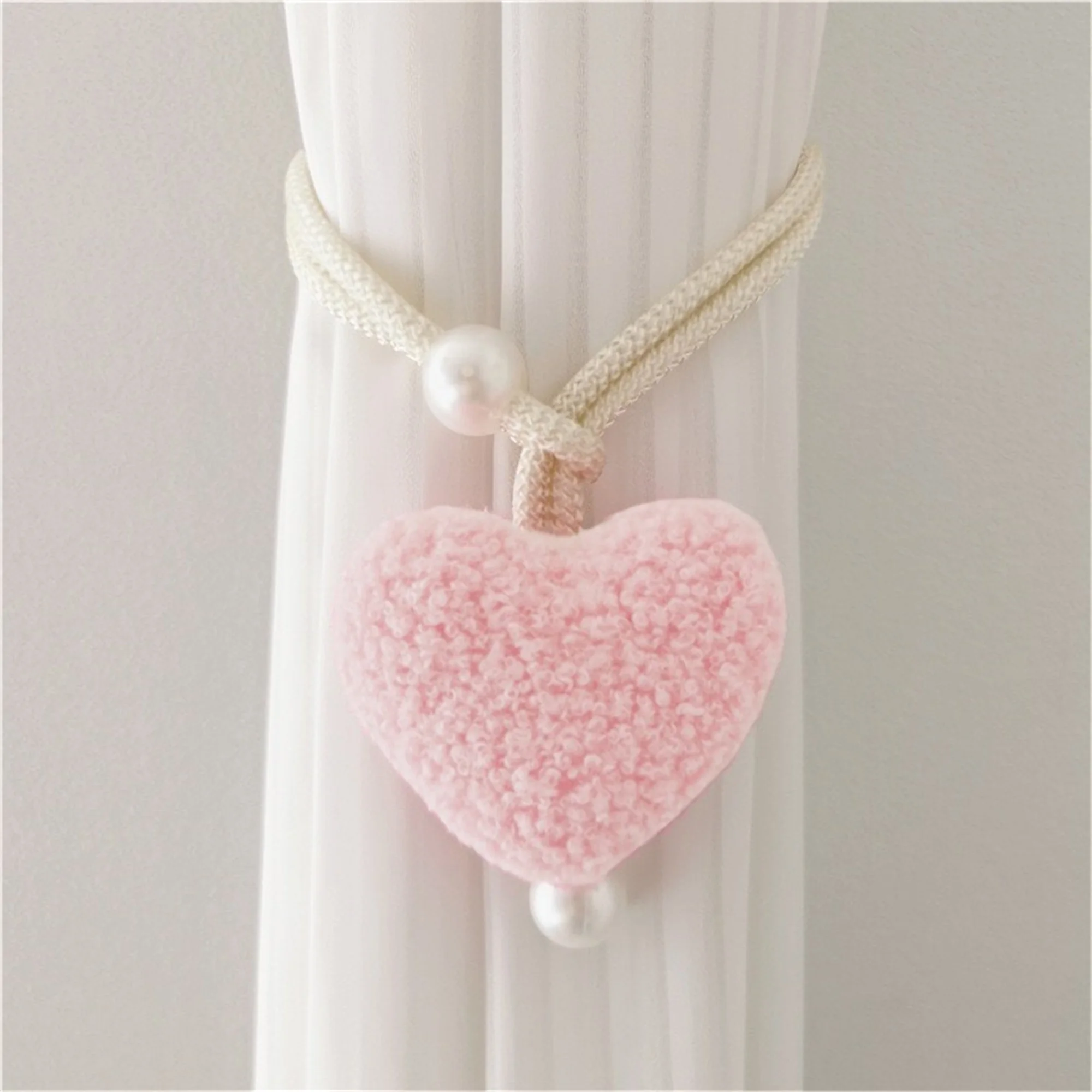 Zestaw 2 ozdobnych, polarowych wiązań do zasłon w kształcie serca, dekoracyjne uchwyty na sznurki do zasłon, akcesoria do dekoracji okien w domu.