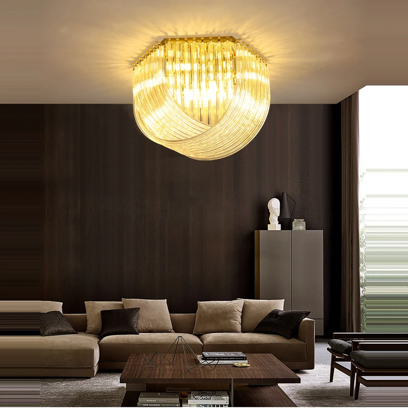 ‌LED Postmodern Gold Designer Hanging Chandelier for Living room Restaurant Foyer Lighting with Crystal Accents Contemporary
