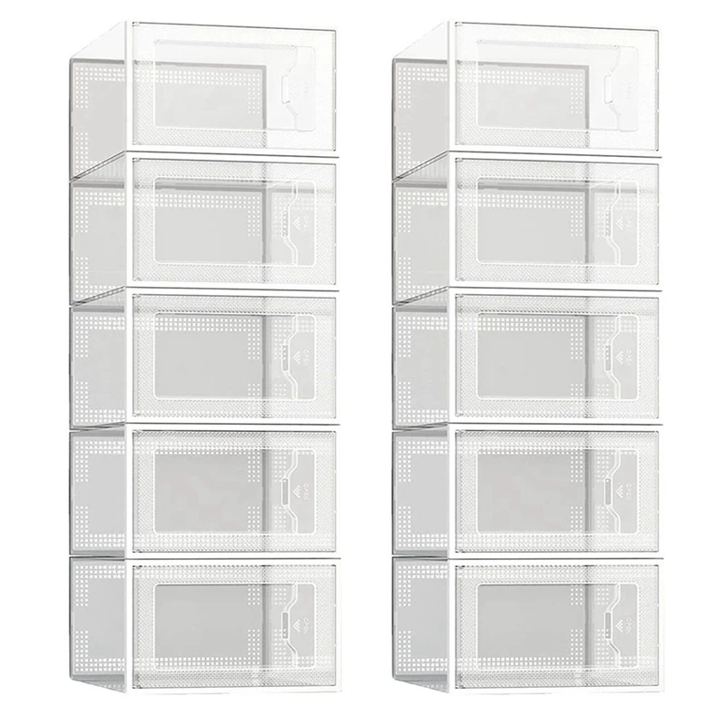 2X Transparent Shoe Box Storage Box Drawer-Type Plastic Shoe Rack Transparent Shoe Cabinet Online Celebrity Shoe White