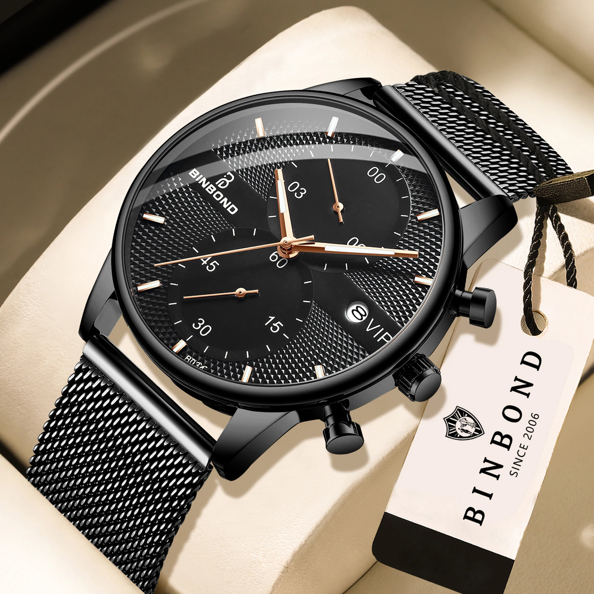 BINBOND Ultra Thin Reloj Quartz Wristwatches For Man Luxury Precise Luminous Waterproof Auto Date Chronograph Sturdy Men's Watch