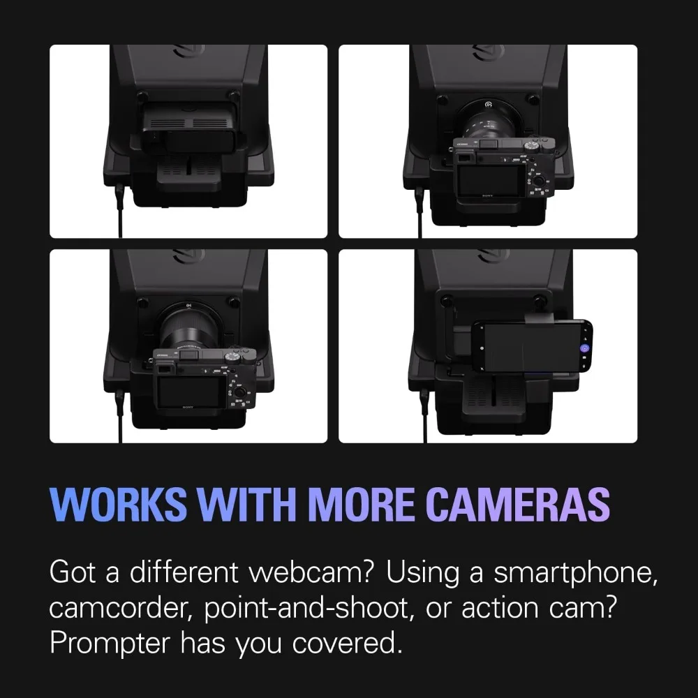 Prompter – Teleprompter with Built-in Screen for YouTube, Twitch, Zoom, MS Teams and More, Supports DSLR/Webcam/Smartphone