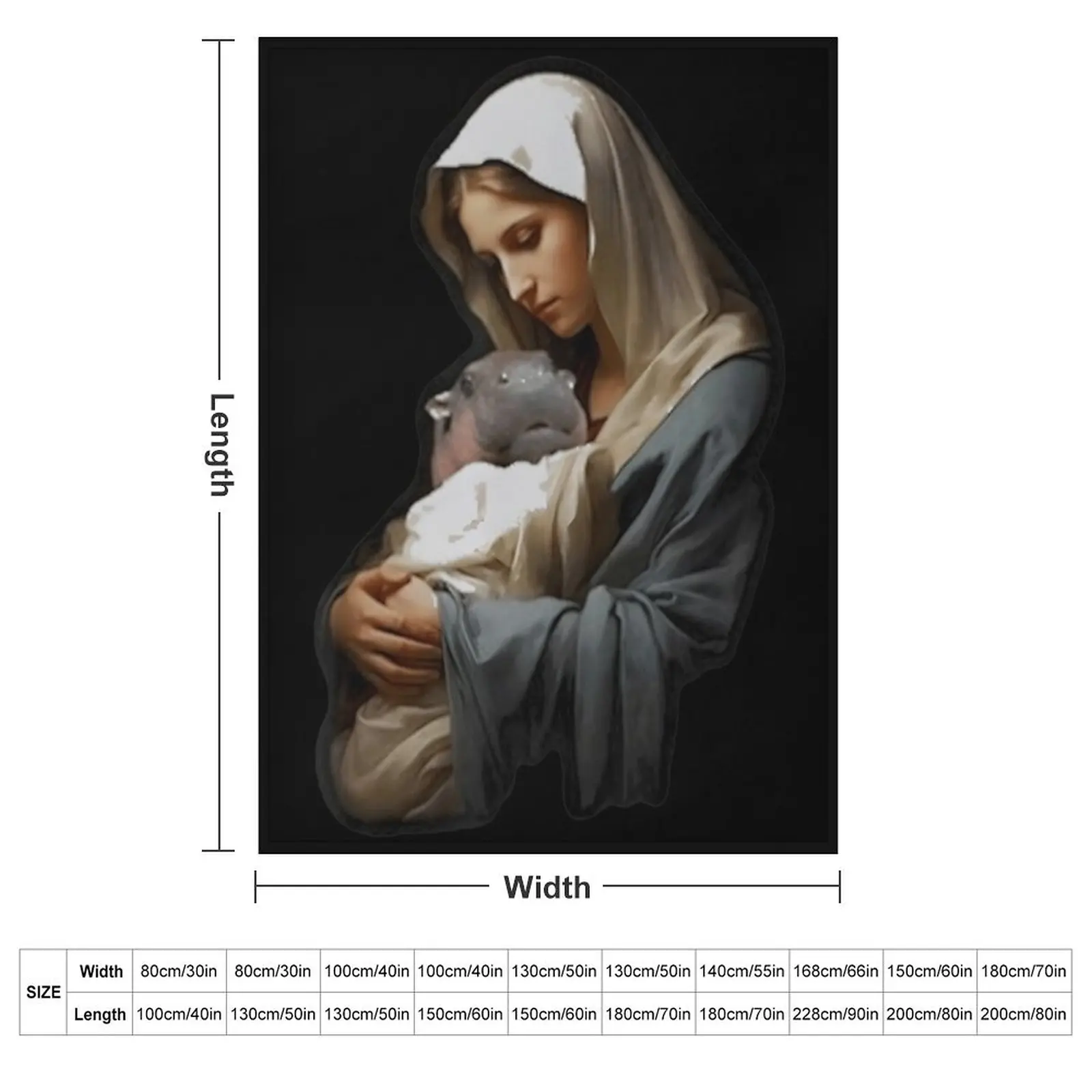 Moo Deng Mother Mary Funny Hippo Lover Jesus Christ Throw Blanket couch cozy soft plush fuzzy picnic outdoor blanket